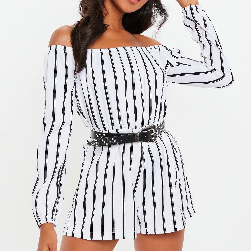 MISSGUIDED Black & White Striped Romper